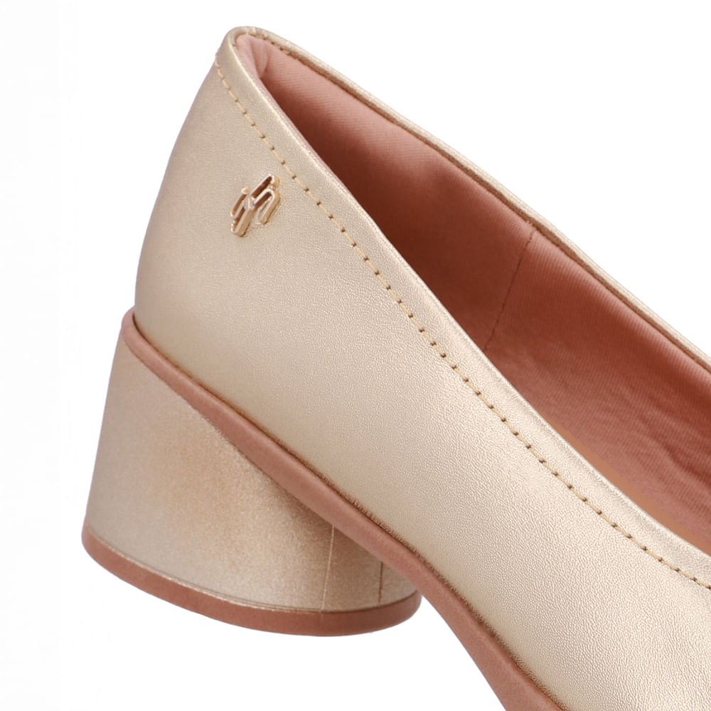 Scarpin Dourado Couro Salto Bloco Dourado 4