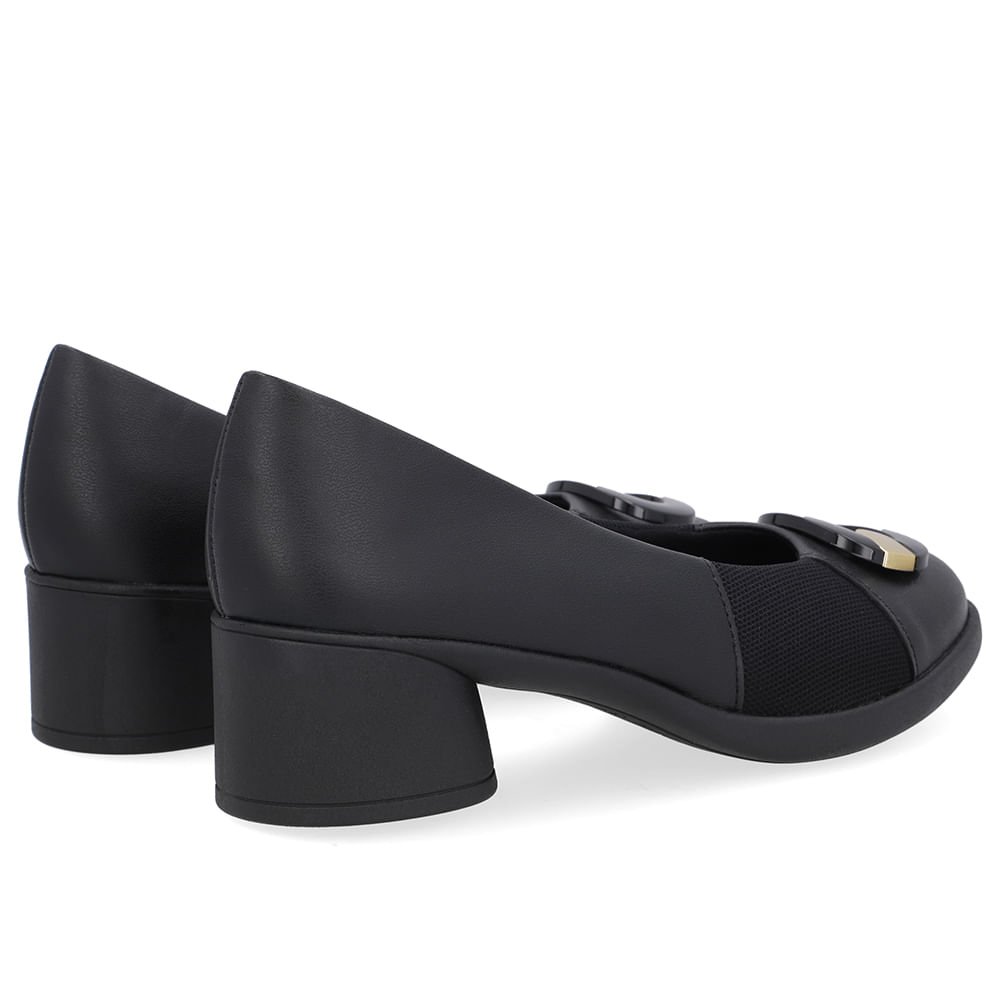 Scarpin Preto Couro Lateral Tecido Enfeite Preto 3