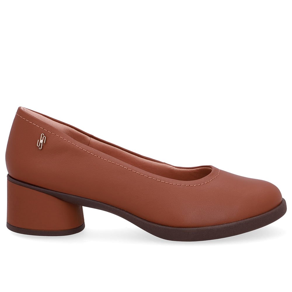 Scarpin Marrom Canela Couro Salto Bloco
