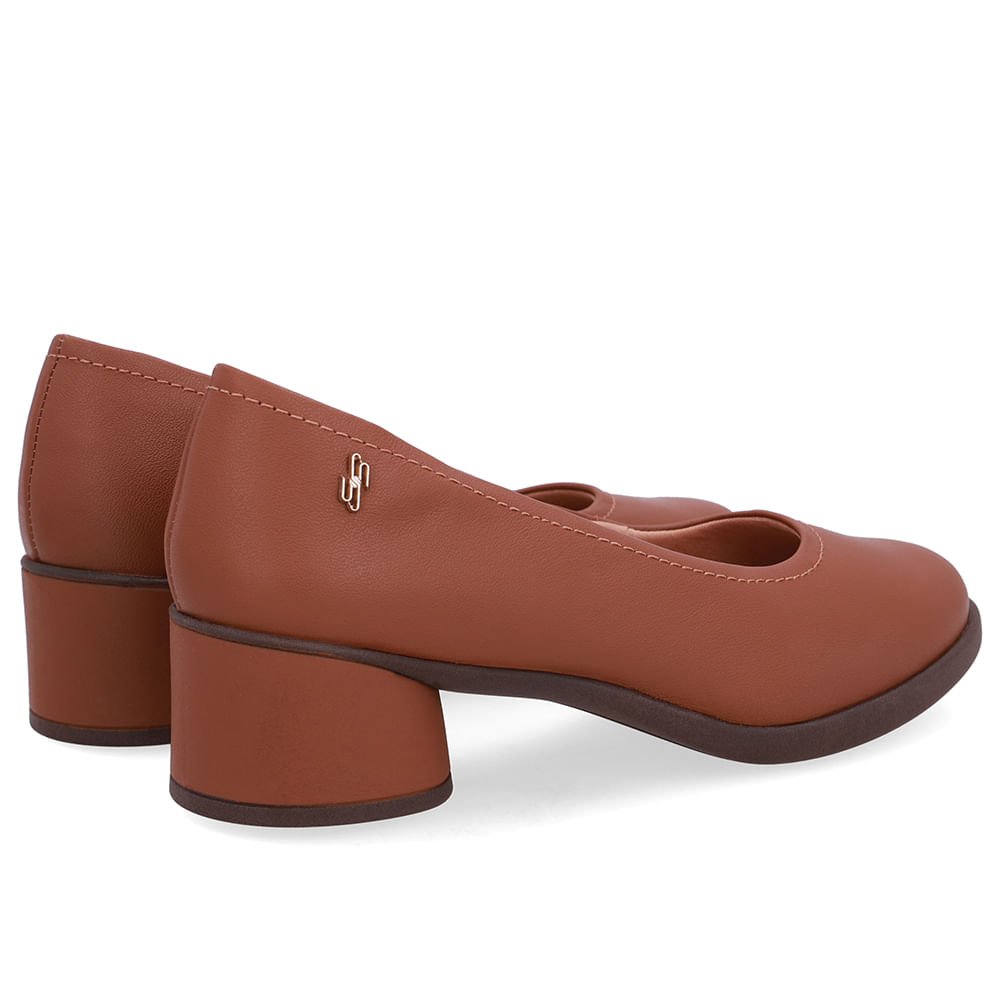 Scarpin Marrom Canela Couro Salto Bloco Canela 3