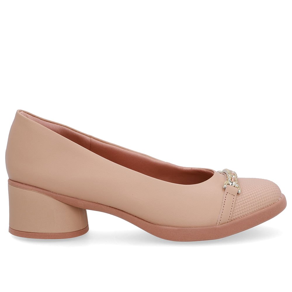 Scarpin Bege Couro Enfeite