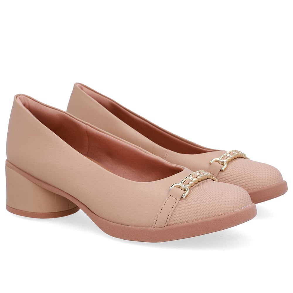 Scarpin Bege Couro Enfeite Bege 2