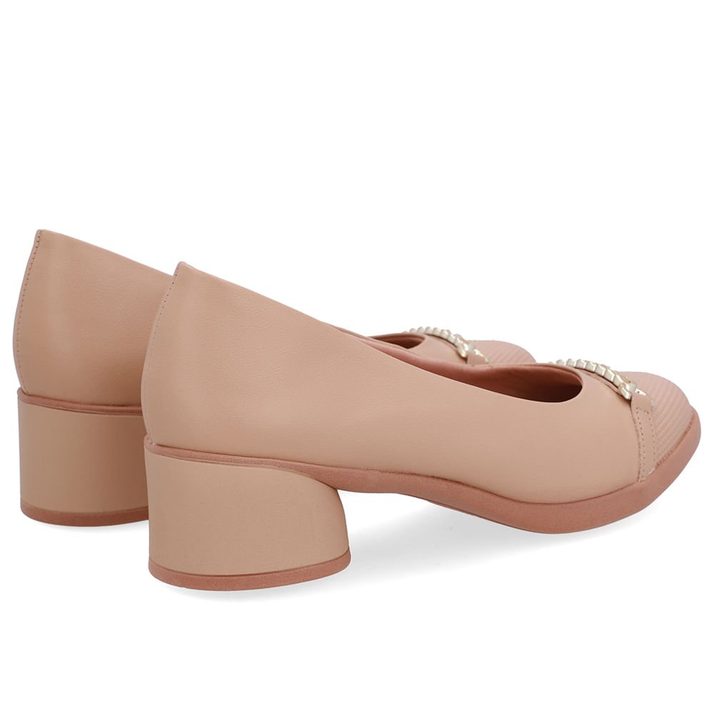 Scarpin Bege Couro Enfeite Bege 3