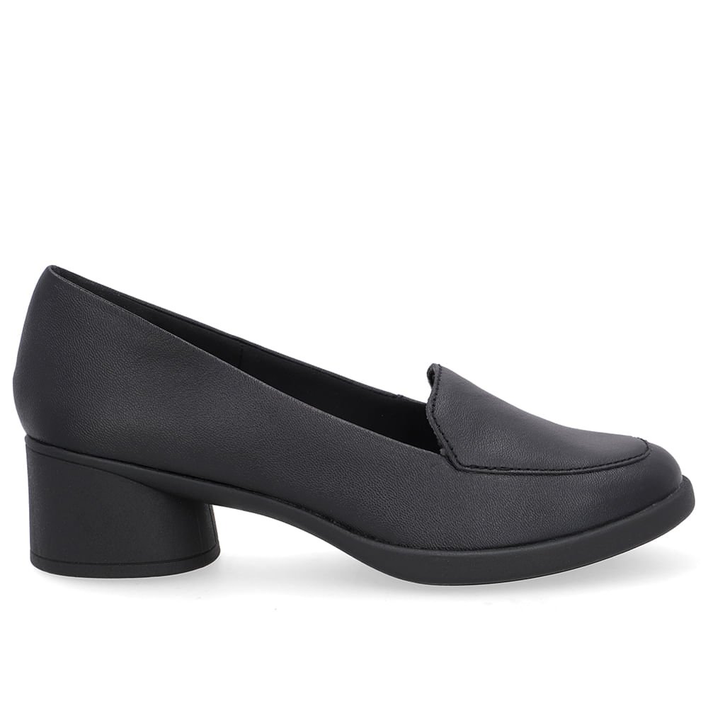 Loafer Liso Preto Couro Salto Bloco