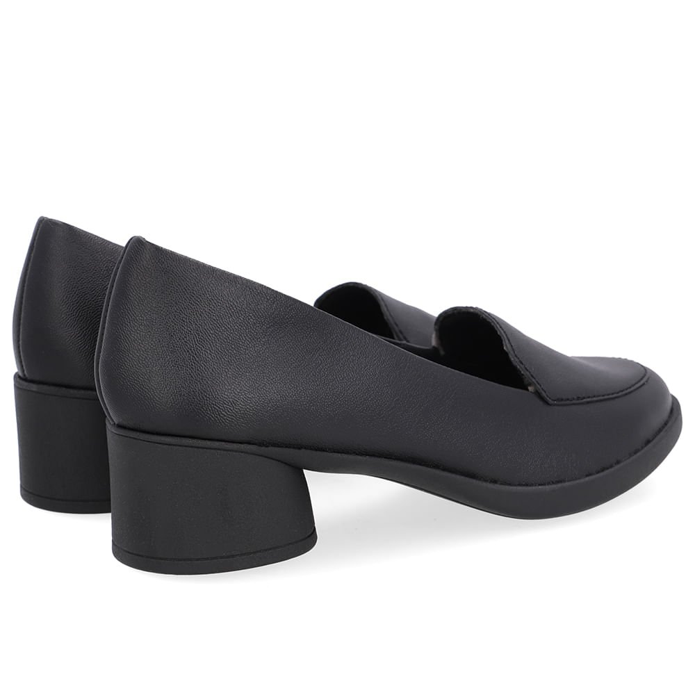 Loafer Liso Preto Couro Salto Bloco Preto 3