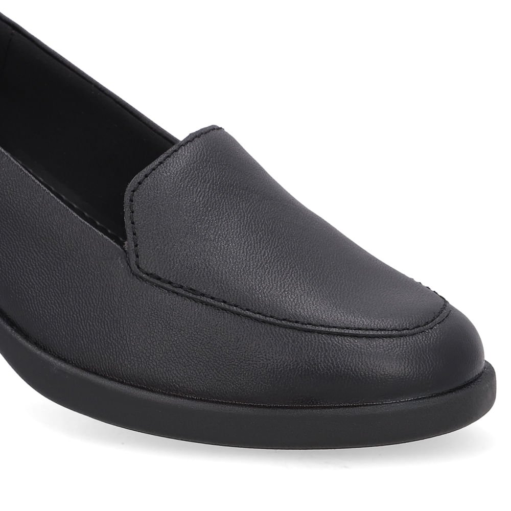 Loafer Liso Preto Couro Salto Bloco Preto 4