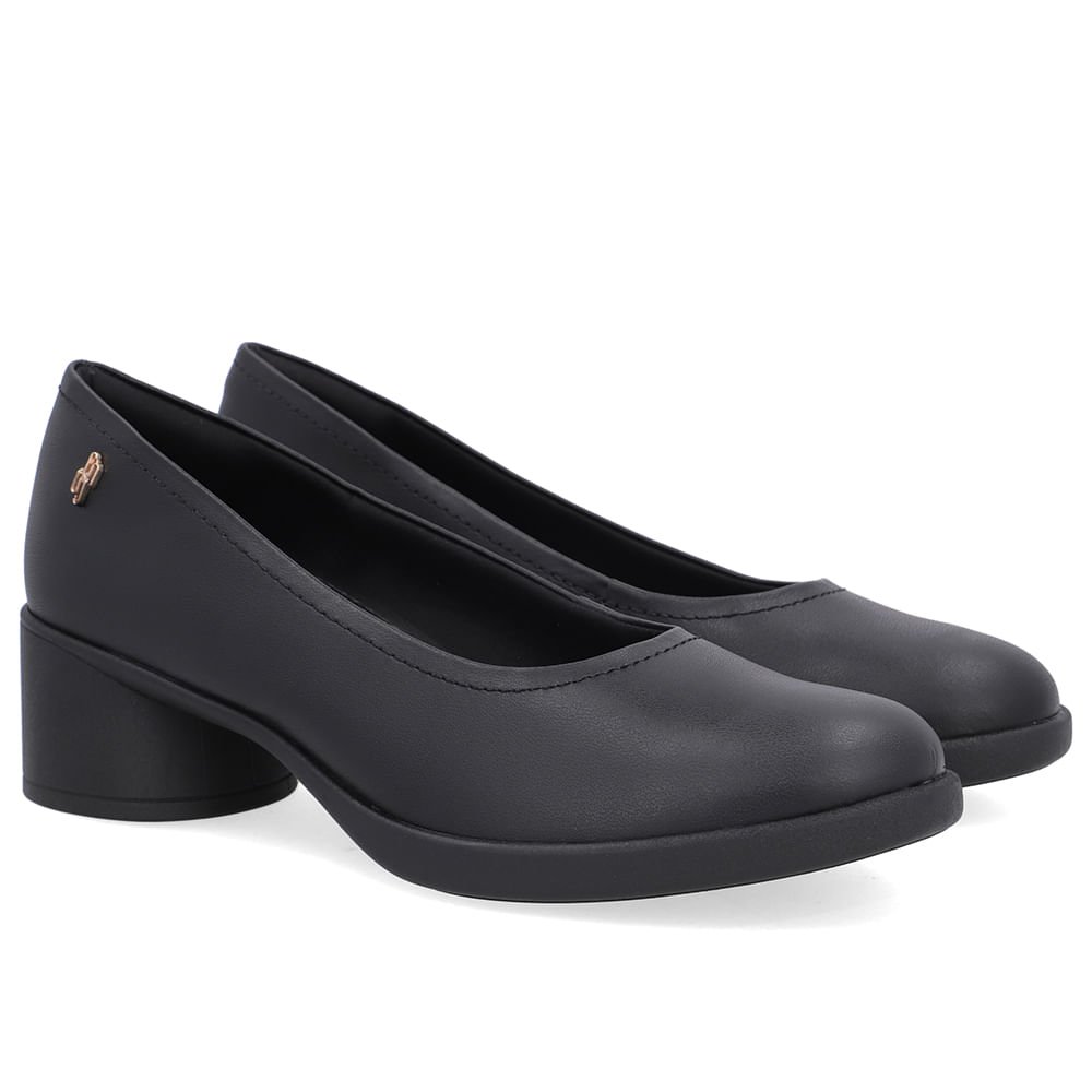 Scarpin Preto Couro Salto Bloco Preto 2