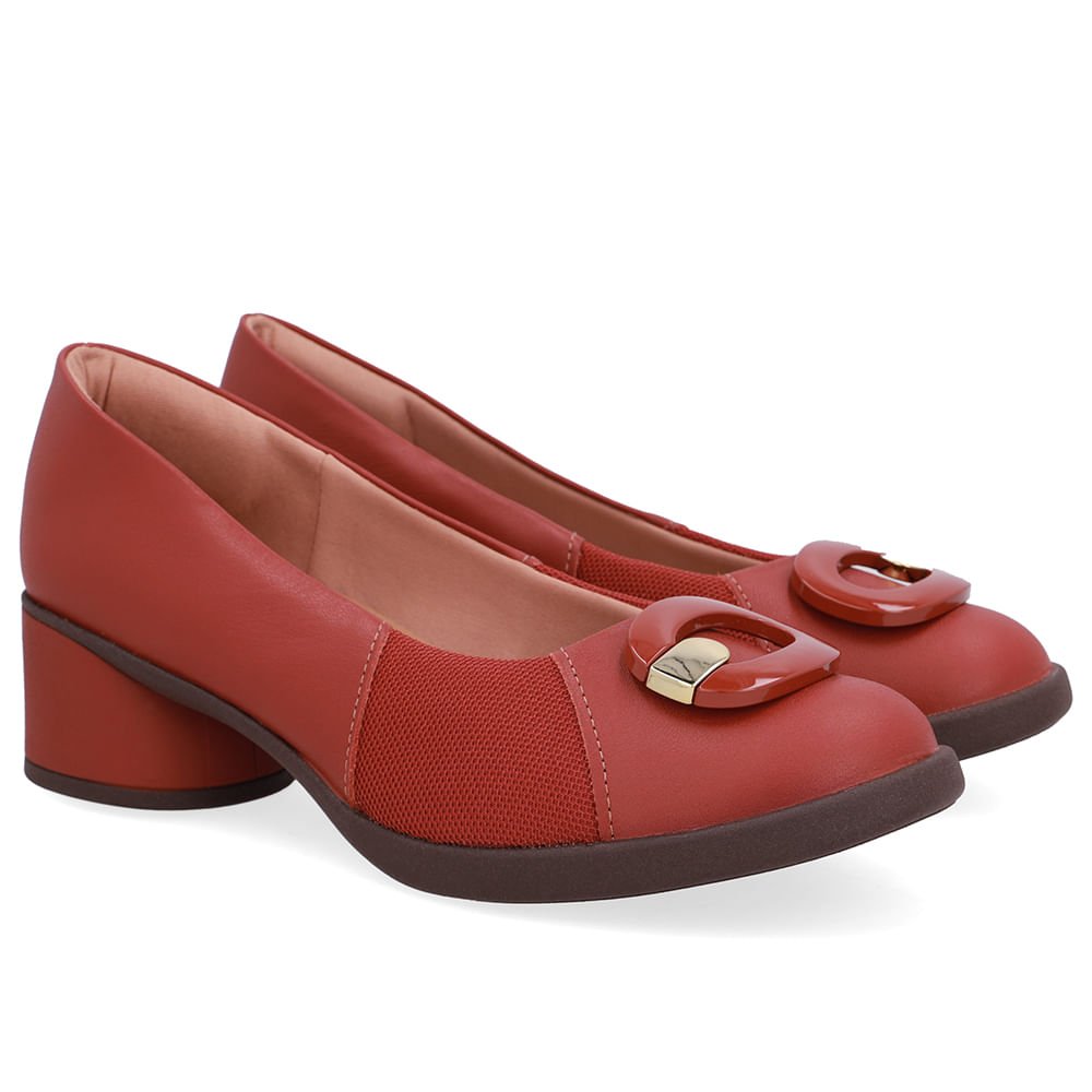 Scarpin Marrom Couro Lateral Tecido Enfeite Marrom 2