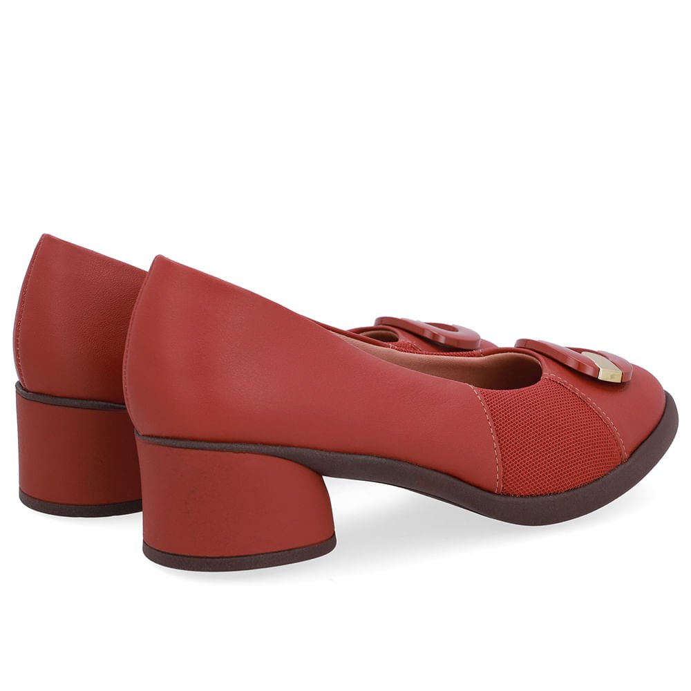 Scarpin Marrom Couro Lateral Tecido Enfeite Marrom 3