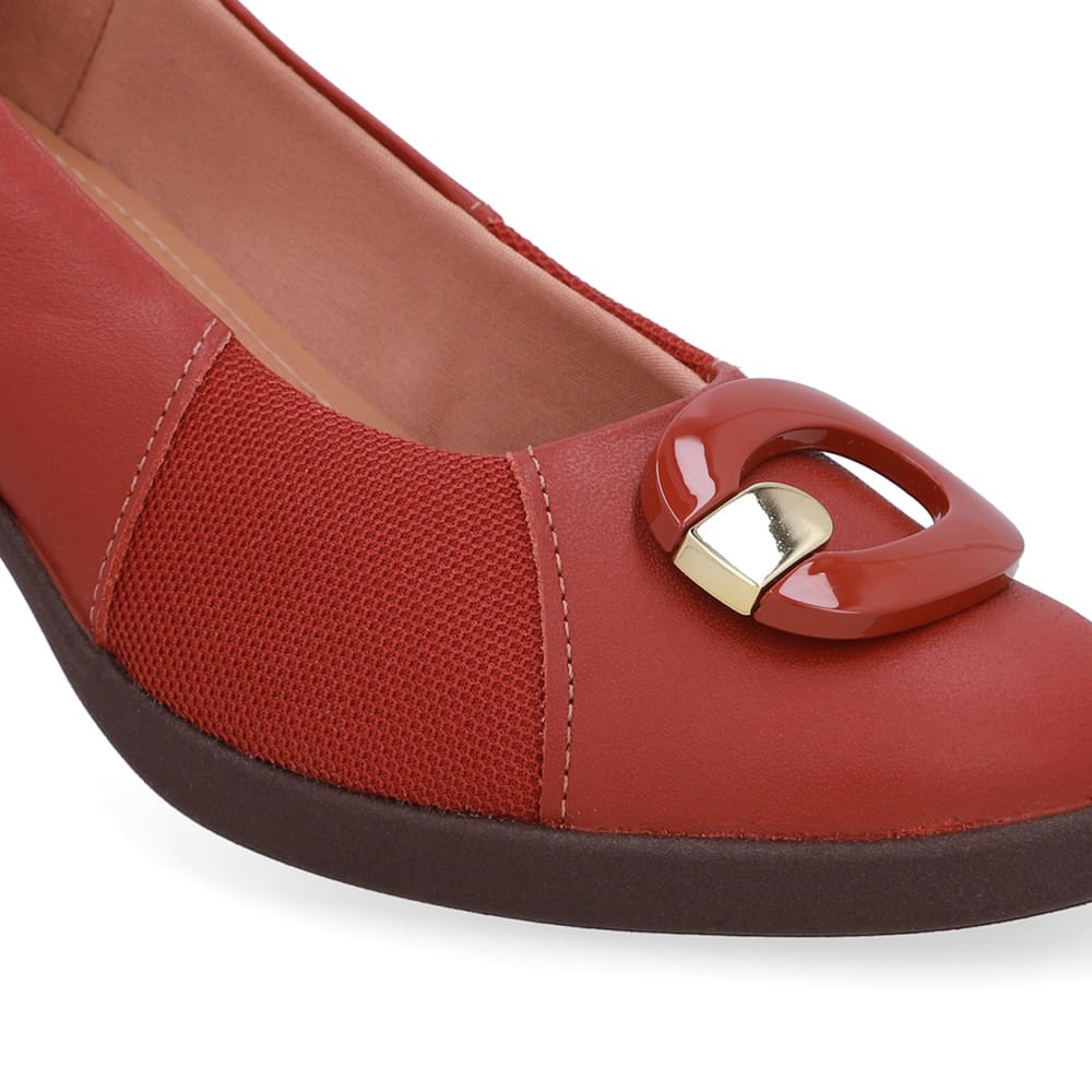 Scarpin Marrom Couro Lateral Tecido Enfeite Marrom 4