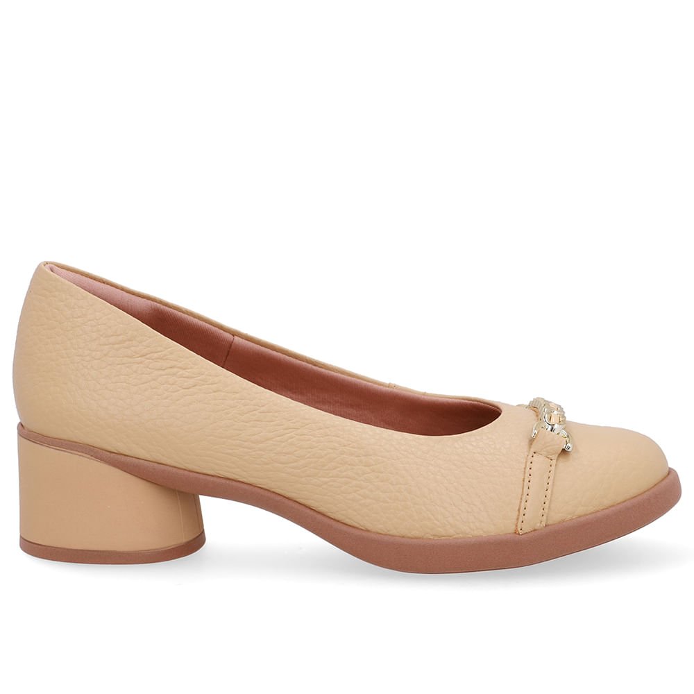 Scarpin Bege Creme Couro Enfeite