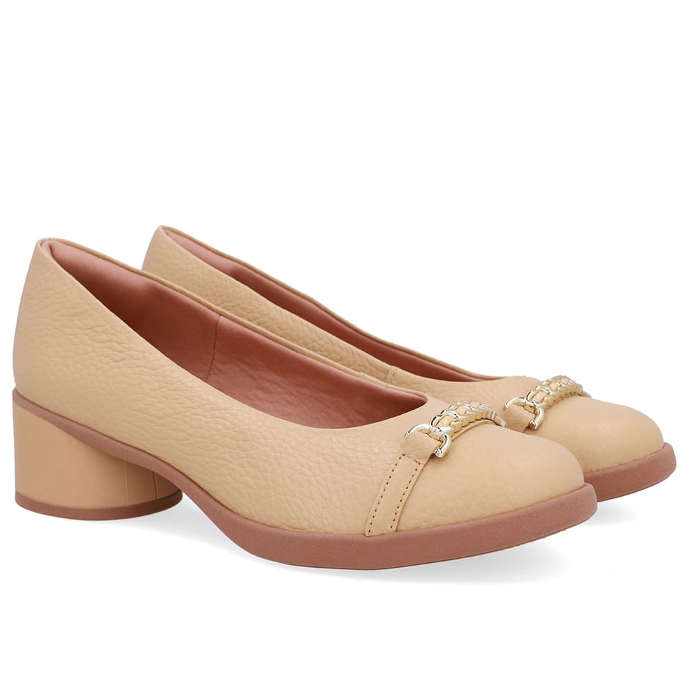 Scarpin Bege Creme Couro Enfeite Creme 2