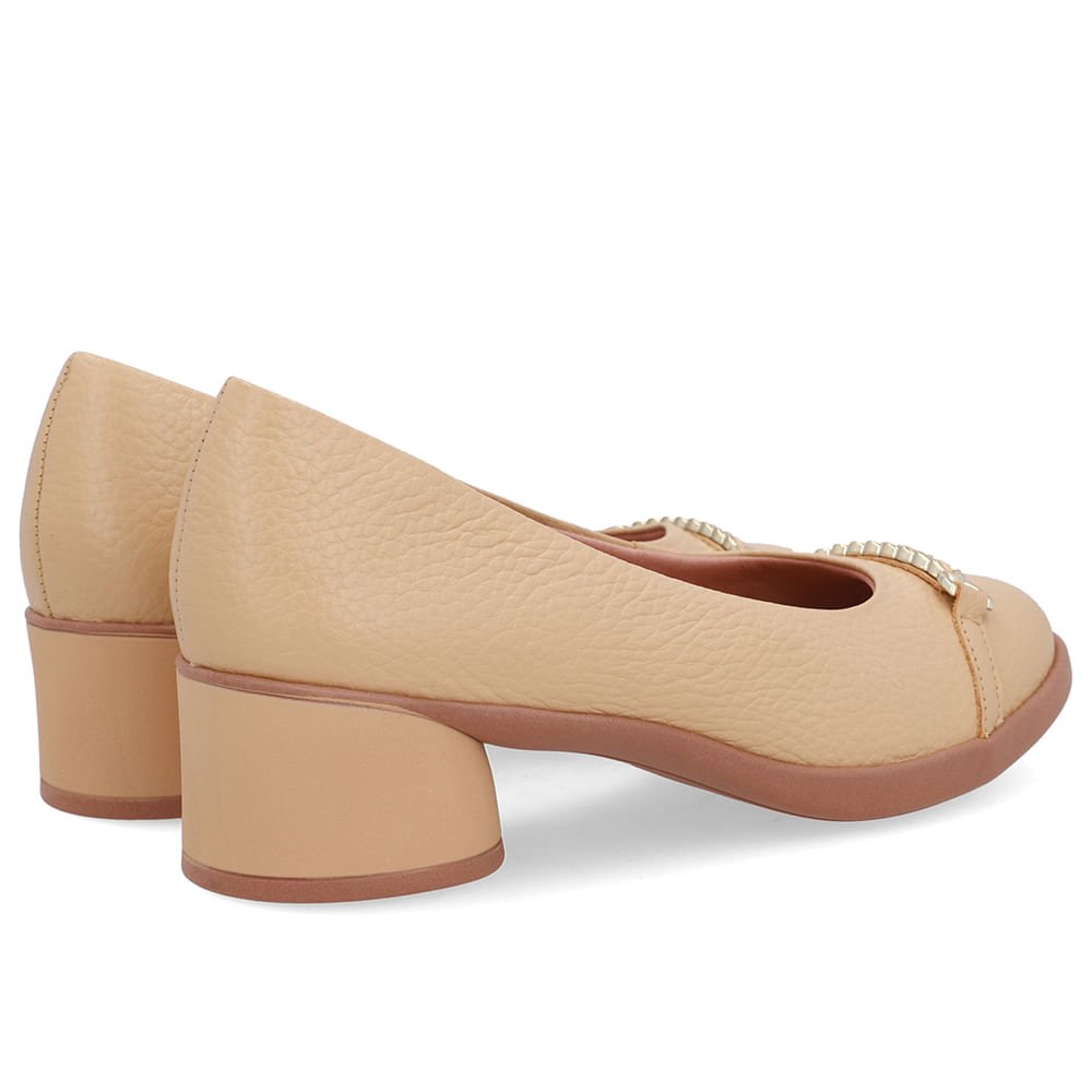 Scarpin Bege Creme Couro Enfeite Creme 3