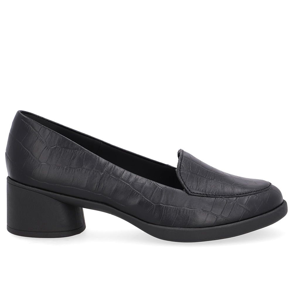 Loafer Textura Preto Couro Salto Bloco