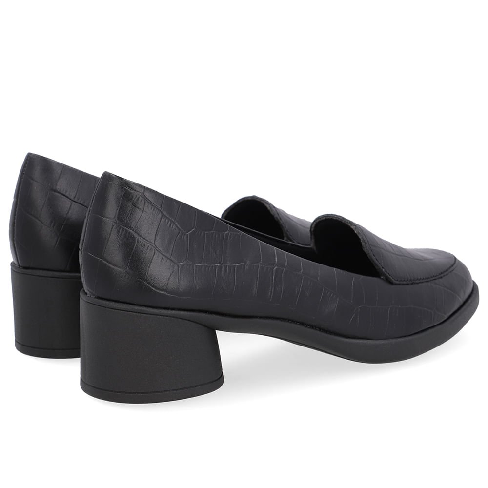 Loafer Textura Preto Couro Salto Bloco Preto 3