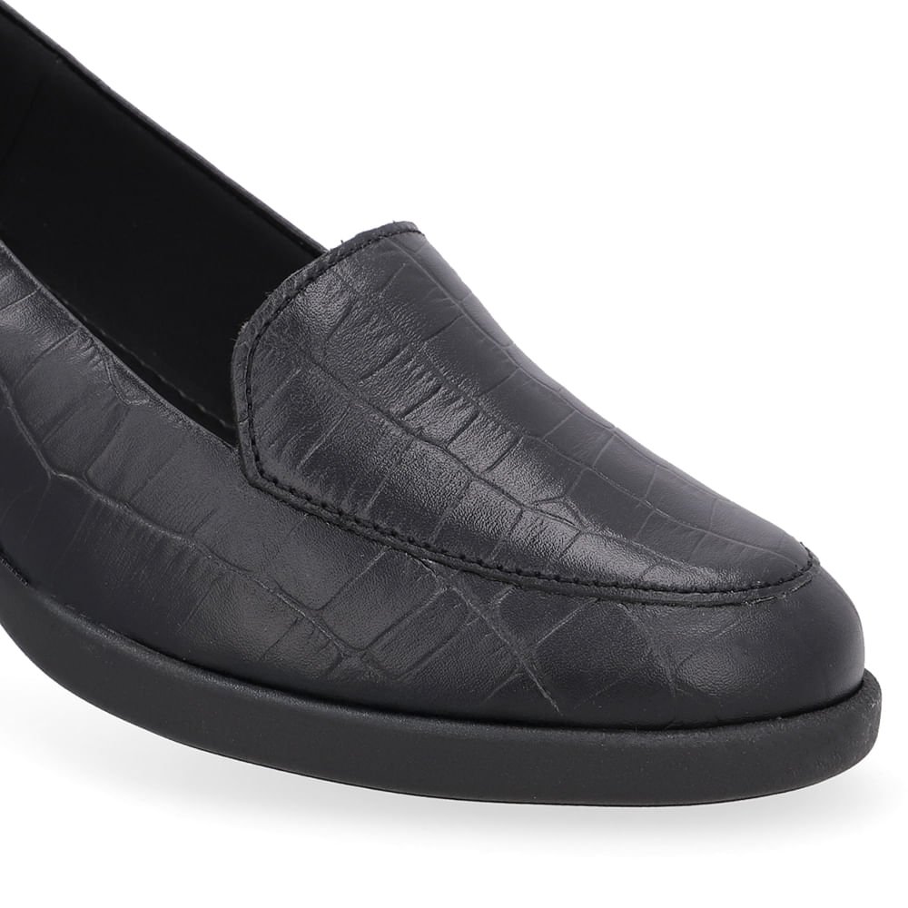 Loafer Textura Preto Couro Salto Bloco Preto 4