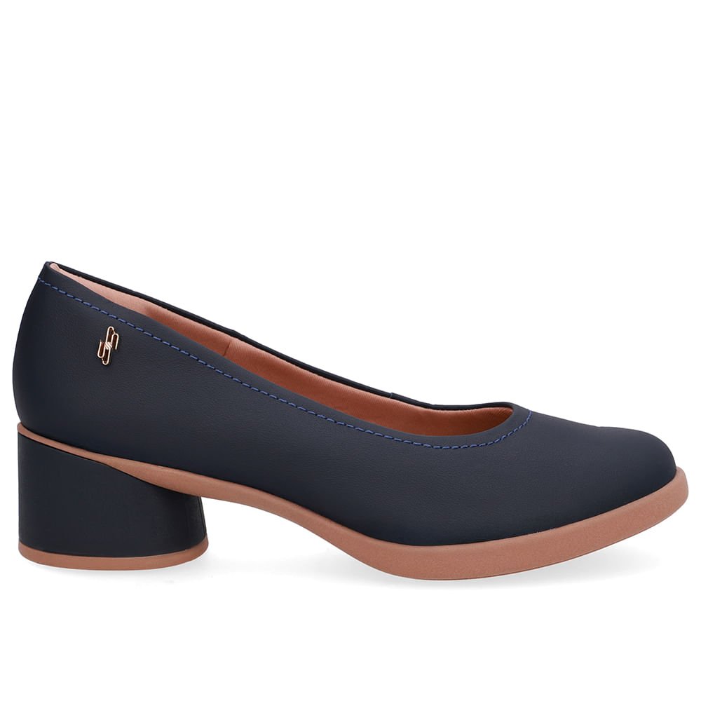 Scarpin Azul Couro Salto Bloco