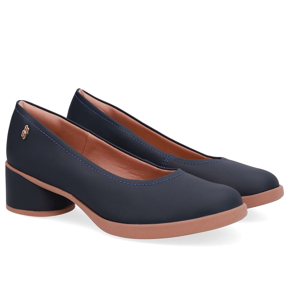 Scarpin Azul Couro Salto Bloco Azul 2
