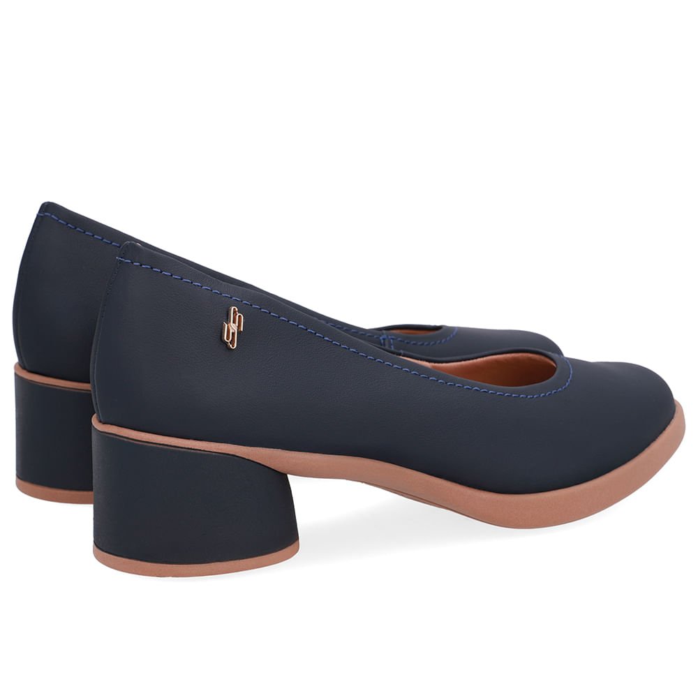 Scarpin Azul Couro Salto Bloco Azul 3
