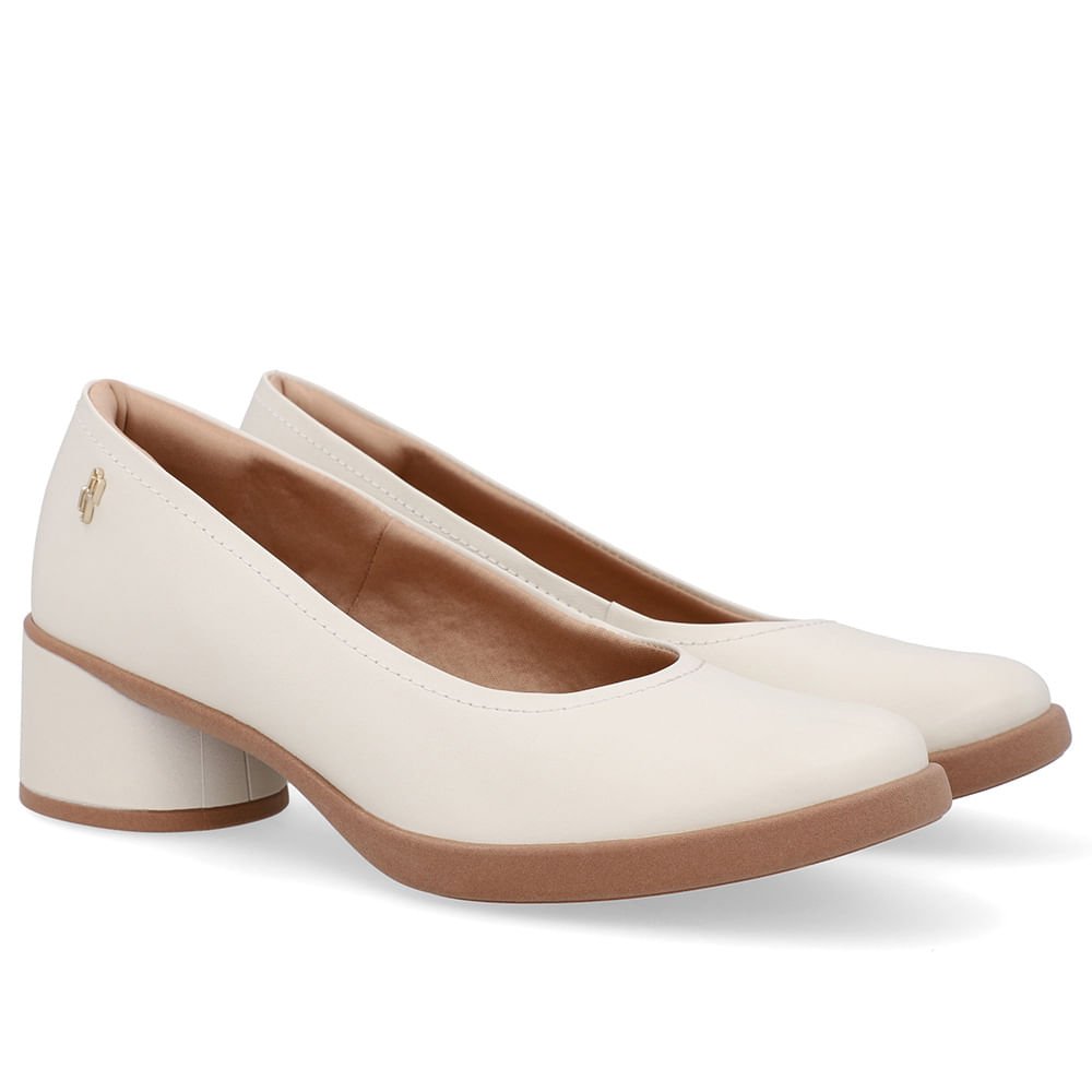 Scarpin Branco Marfim Couro Salto Bloco Marfim 2
