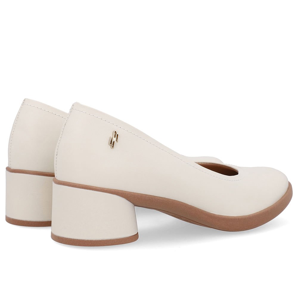Scarpin Branco Marfim Couro Salto Bloco Marfim 3