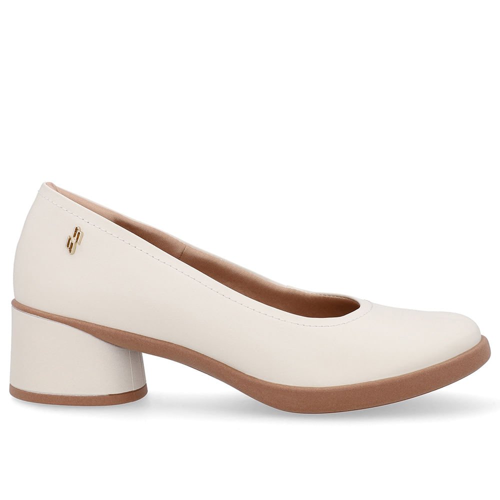 Scarpin Branco Marfim Couro Salto Bloco