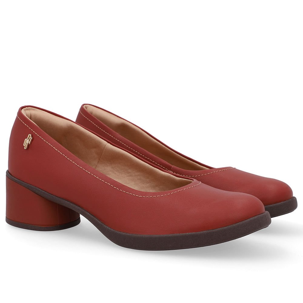 Scarpin Marrom Couro Salto Bloco Marrom 2