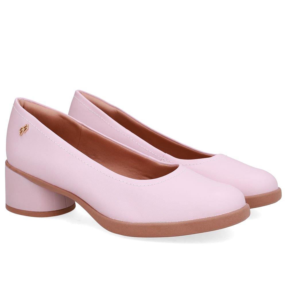 Scarpin Rosa Couro Salto Bloco Rosa 2