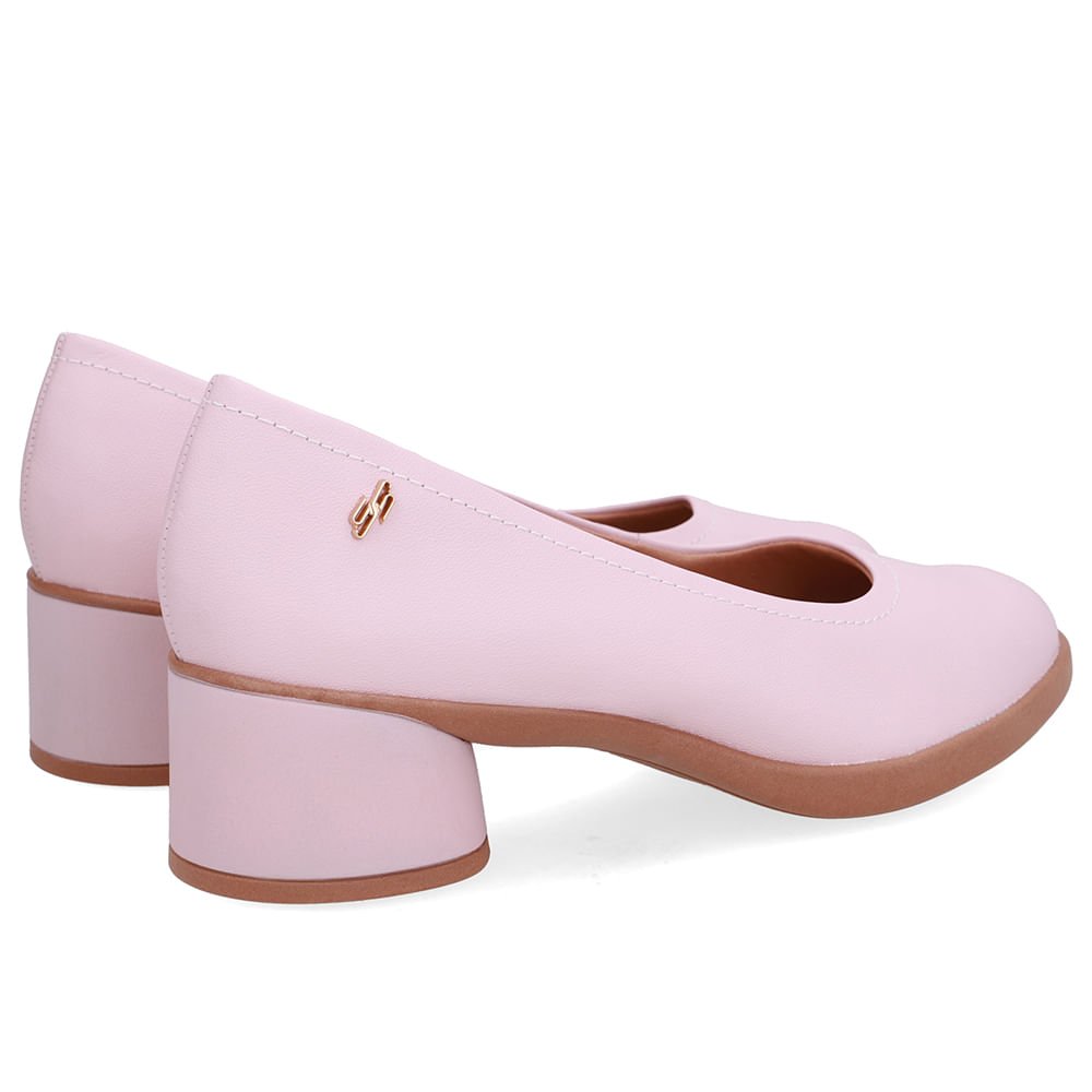 Scarpin Rosa Couro Salto Bloco Rosa 3