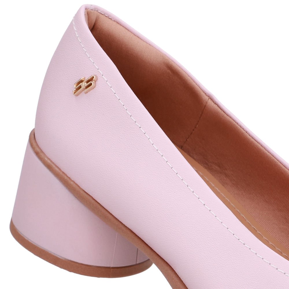 Scarpin Rosa Couro Salto Bloco Rosa 4