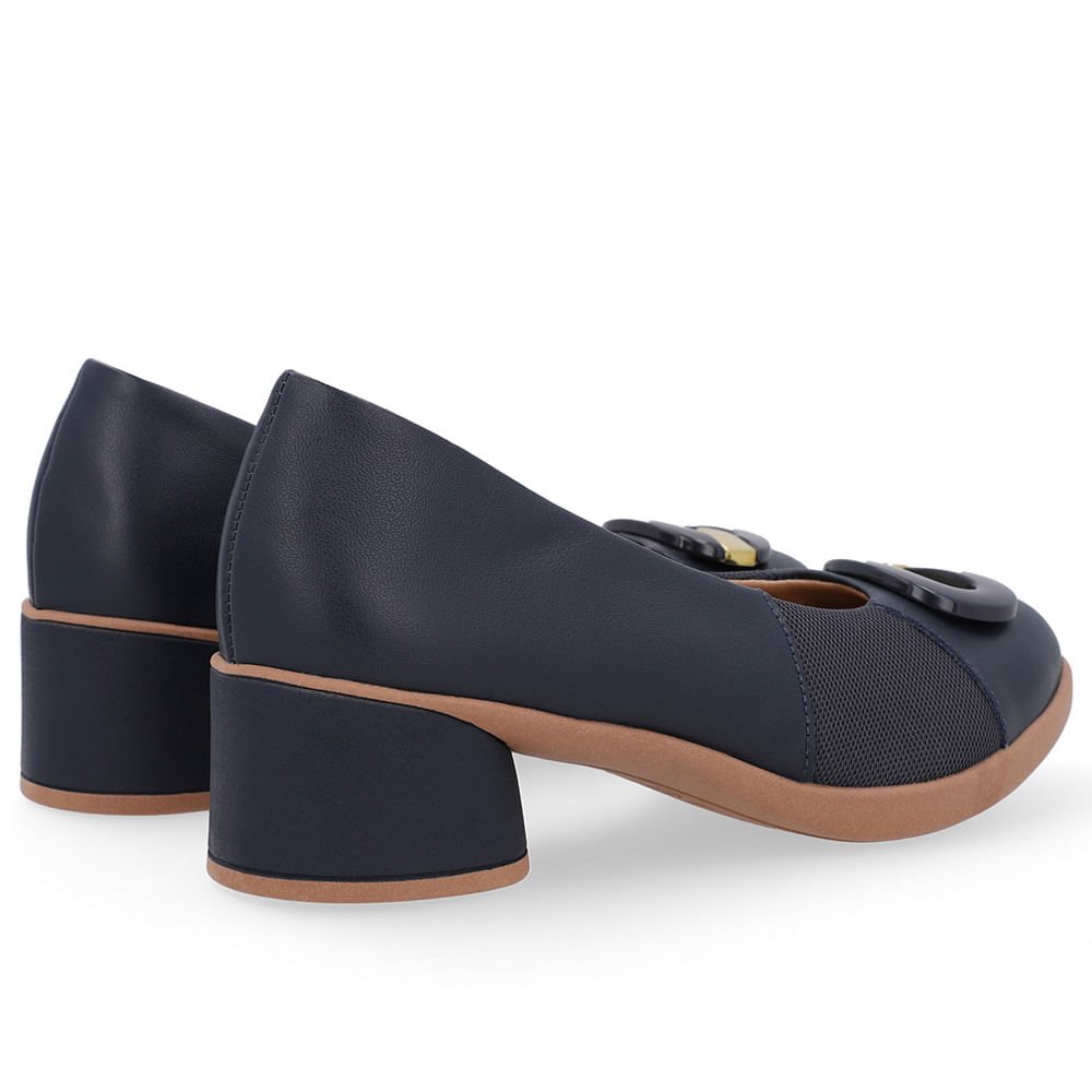 Scarpin Azul Couro Lateral Tecido Enfeite Azul 3