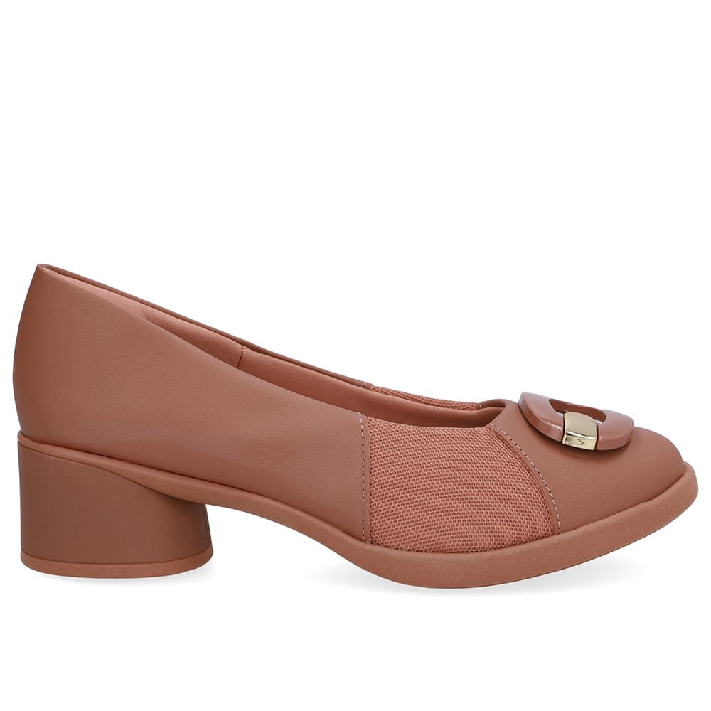 Scarpin Marrom Couro Lateral Tecido Enfeite