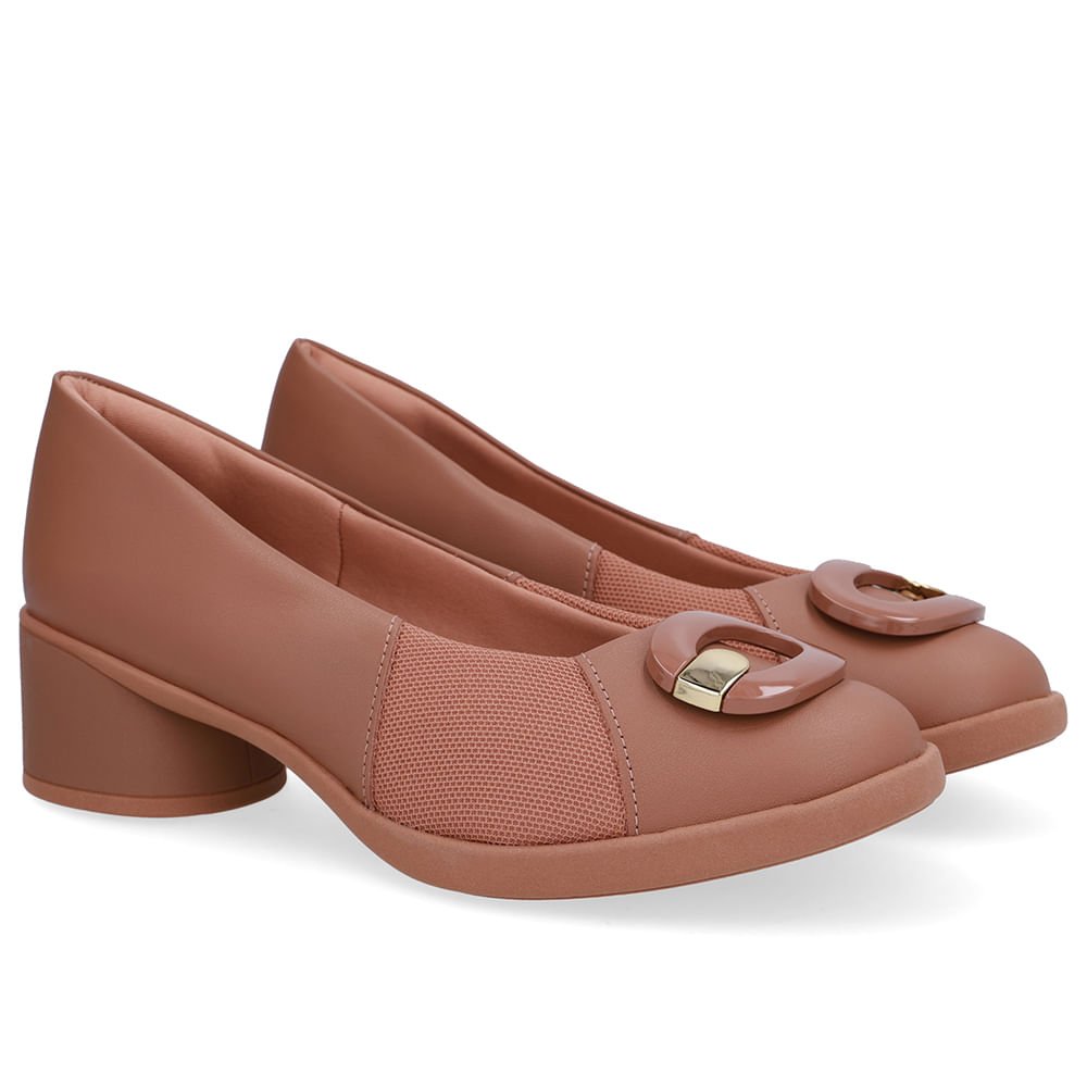 Scarpin Marrom Couro Lateral Tecido Enfeite Marrom 2