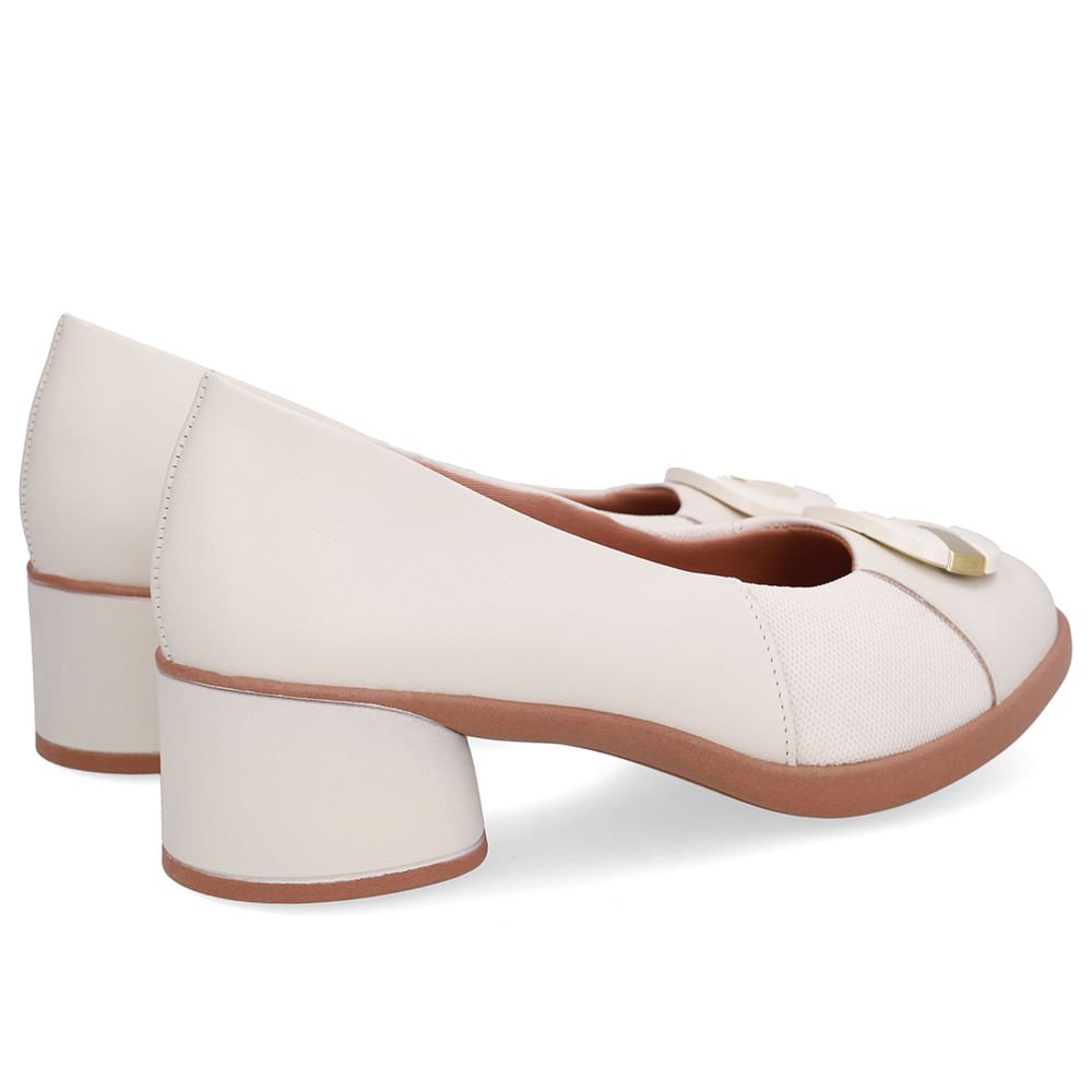 Scarpin Branco Marfim Couro Lateral Tecido Enfeite Marfim 3