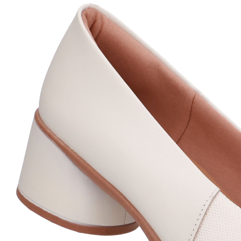 Scarpin Branco Marfim Couro Lateral Tecido Enfeite Marfim 4