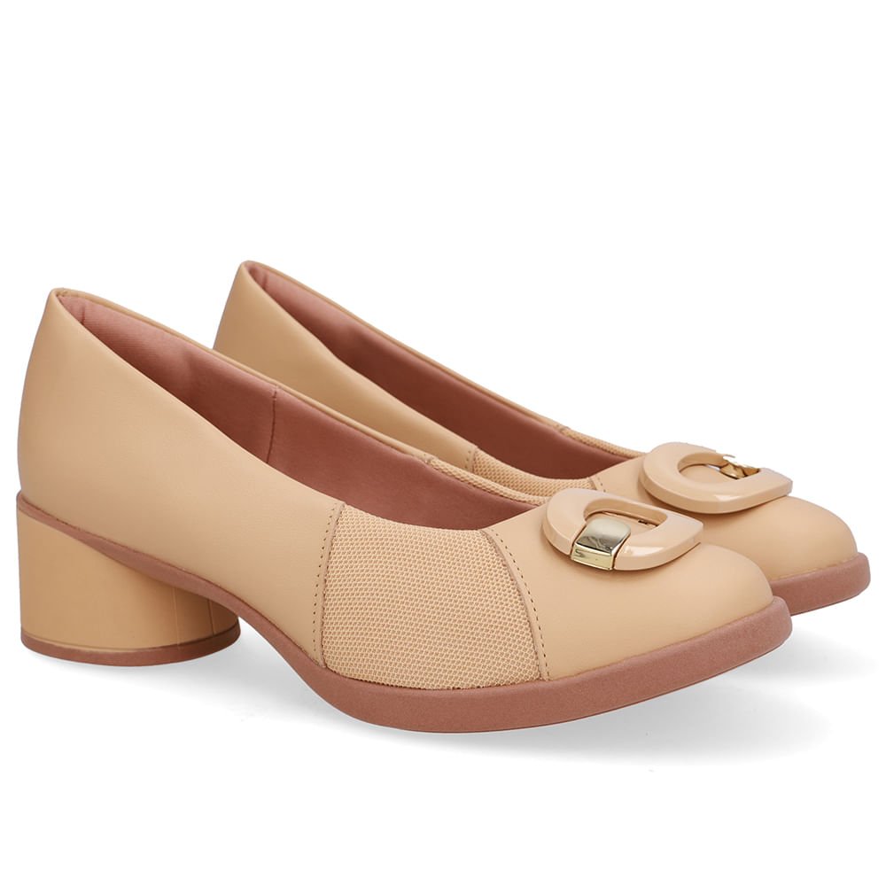 Scarpin Bege Creme Couro Lateral Tecido Enfeite Creme 2