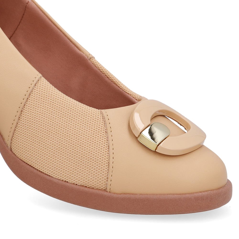 Scarpin Bege Creme Couro Lateral Tecido Enfeite Creme 4