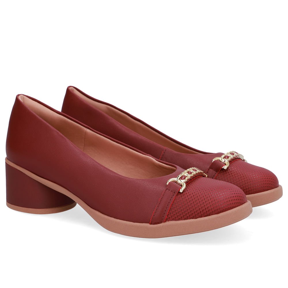 Scarpin Vermelho Couro Enfeite Vermelho 2