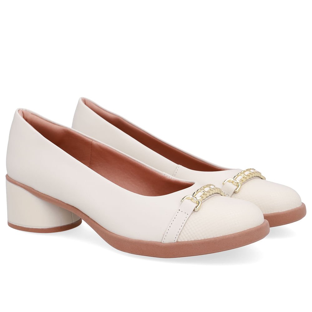 Scarpin Branco Marfim Couro Enfeite Marfim 2