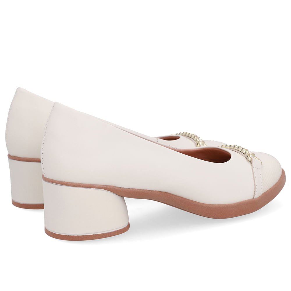 Scarpin Branco Marfim Couro Enfeite Marfim 3