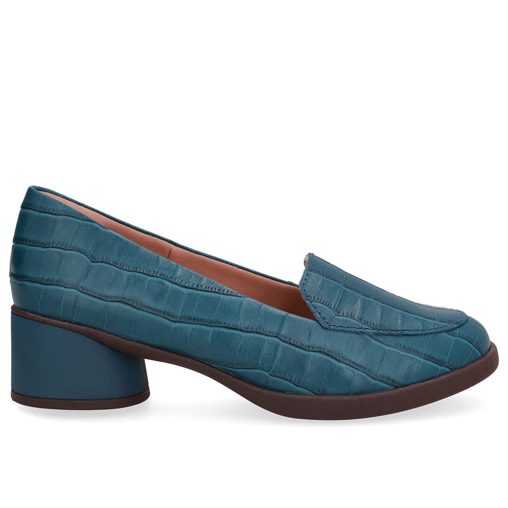 Loafer Textura Azul Couro Salto Bloco