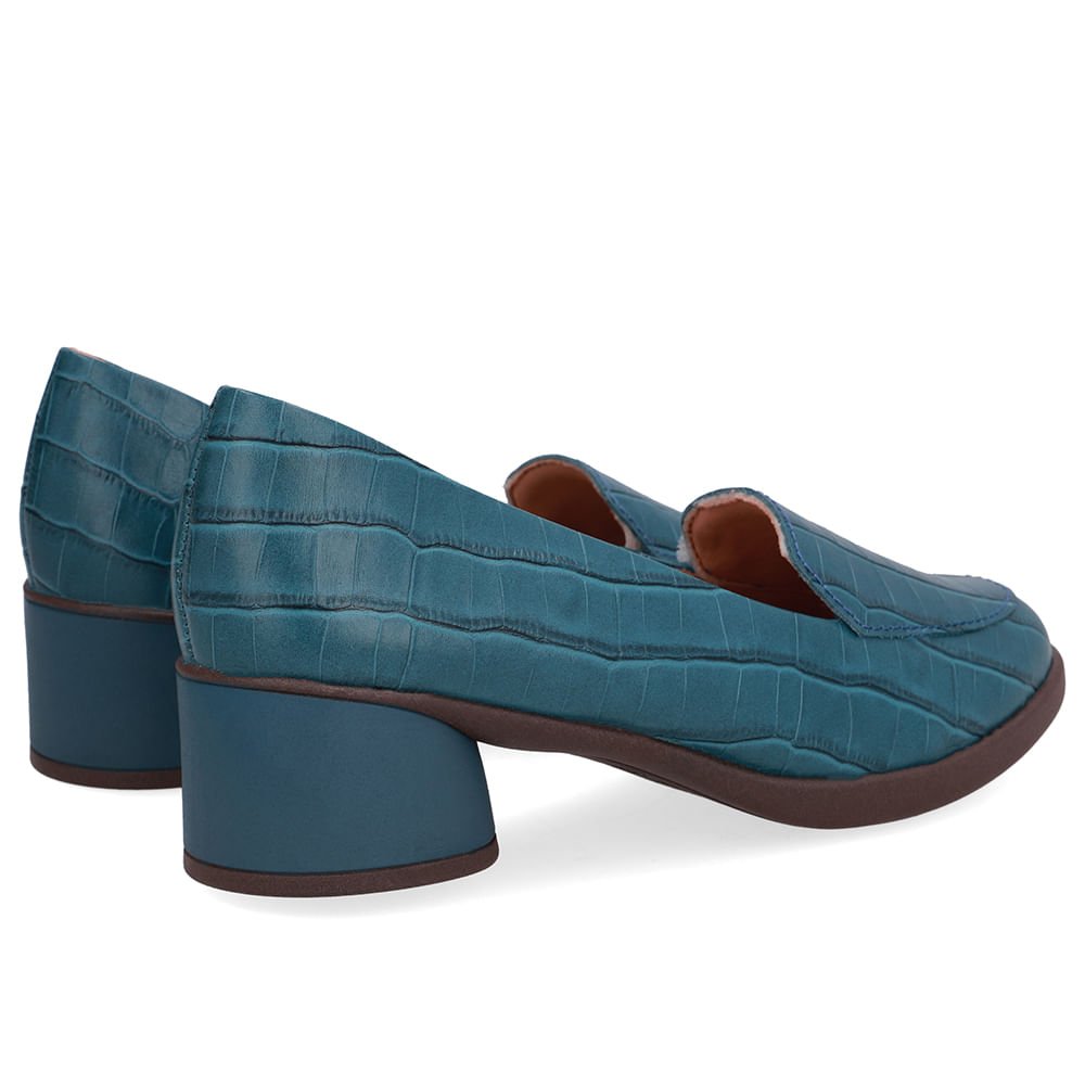 Loafer Textura Azul Couro Salto Bloco Azul 3