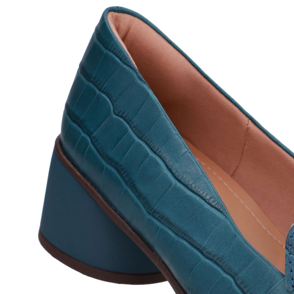 Loafer Textura Azul Couro Salto Bloco Azul 4