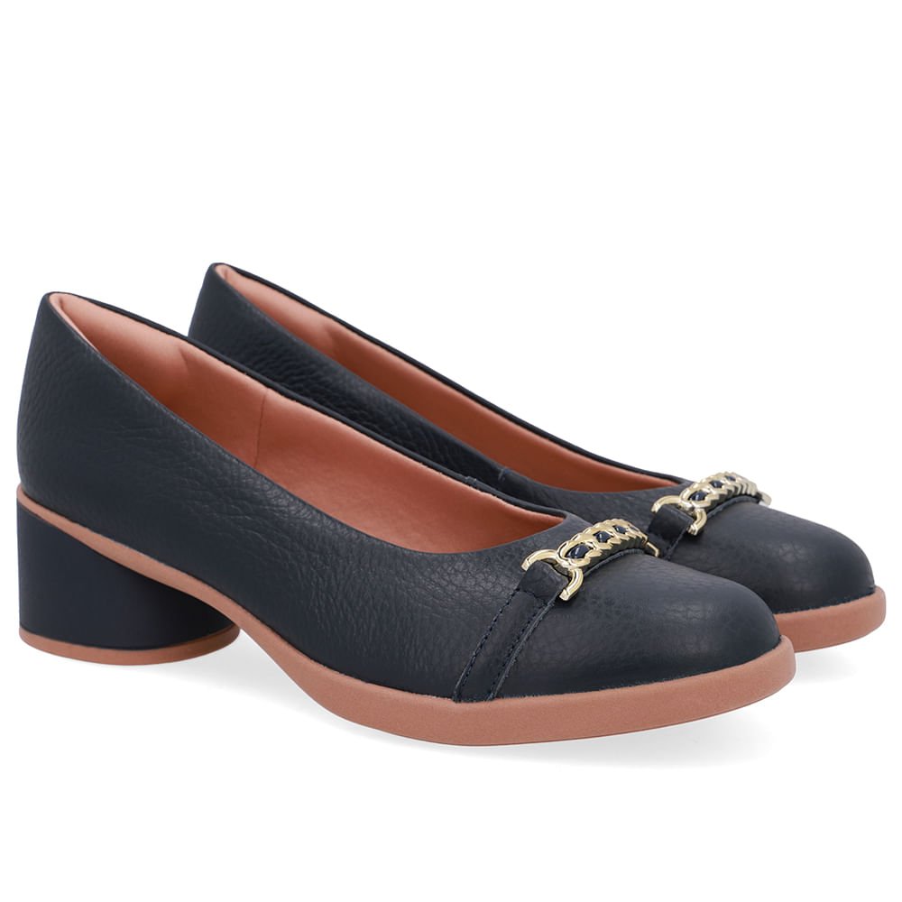 Scarpin Azul Couro Enfeite Azul 2