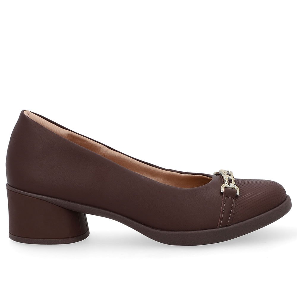 Scarpin Marrom Couro Enfeite