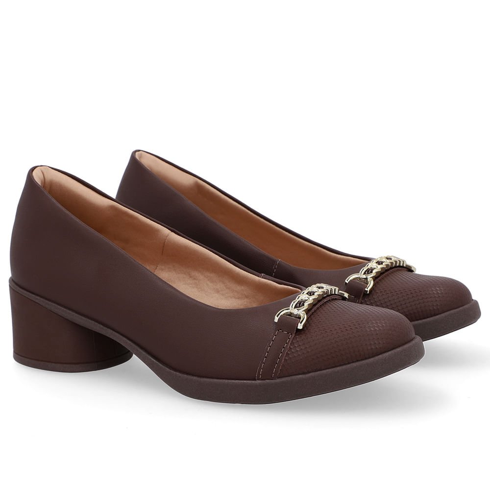 Scarpin Marrom Couro Enfeite Marrom 2