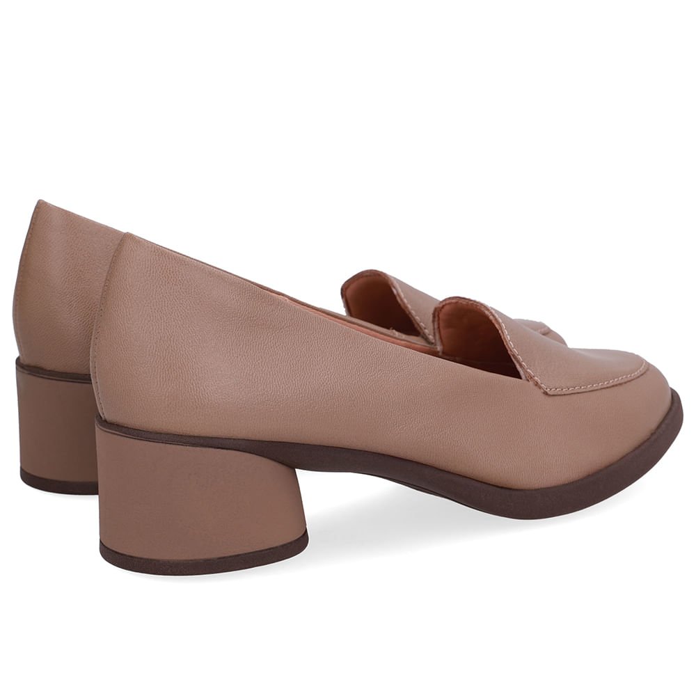 Loafer Liso Marrom Couro Salto Bloco Marrom 3
