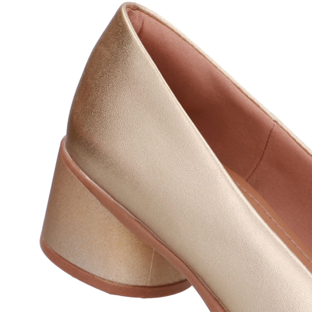 Loafer Liso Dourado Couro Salto Bloco Dourado 4