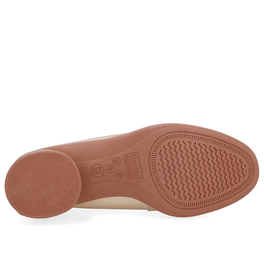 Loafer Liso Dourado Couro Salto Bloco Dourado 5