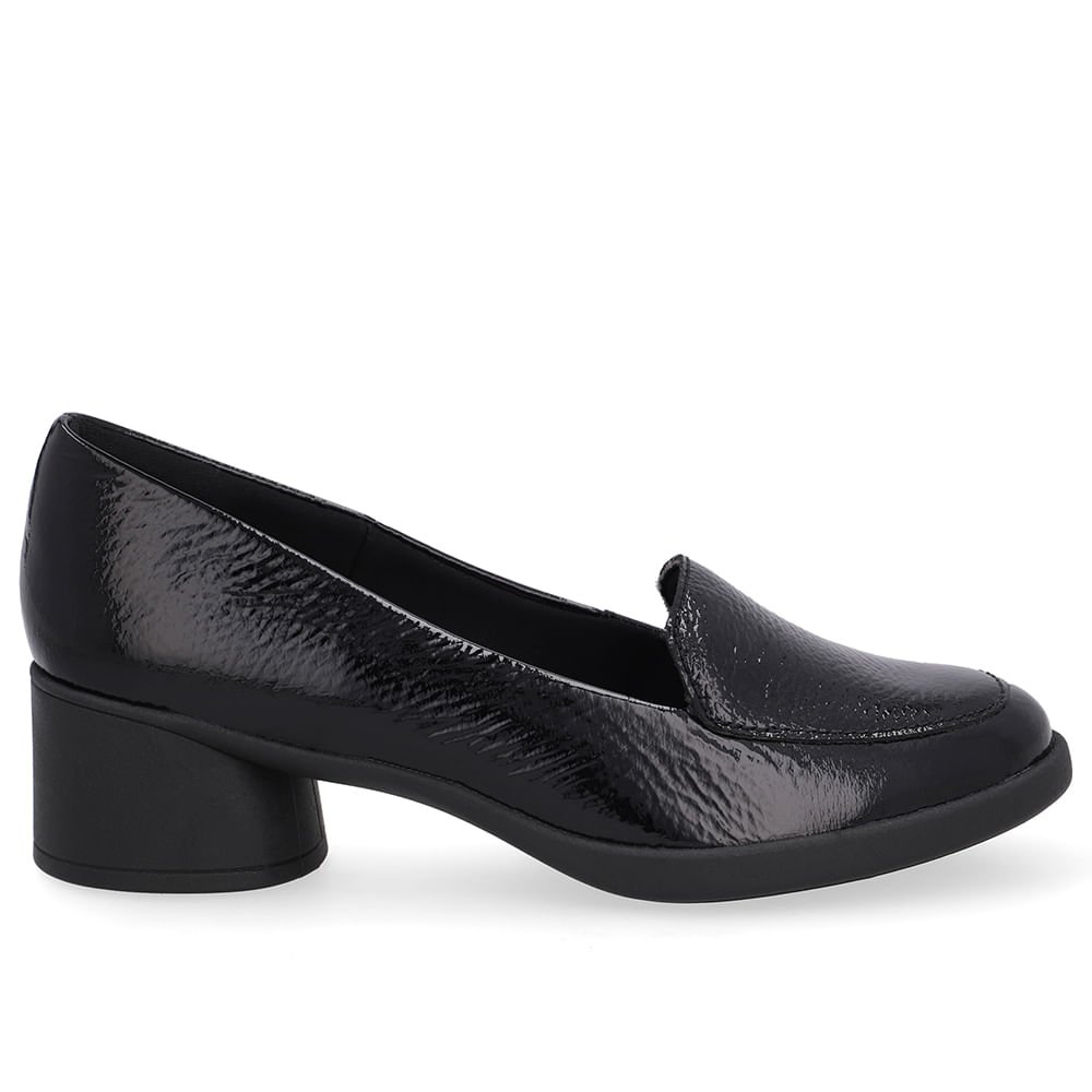Loafer Liso Preto Verniz Salto Bloco
